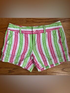 💚💕Lilly Pulitzer Pink White & Lime Green Striped Seers Callahan Shorts Size 4💚